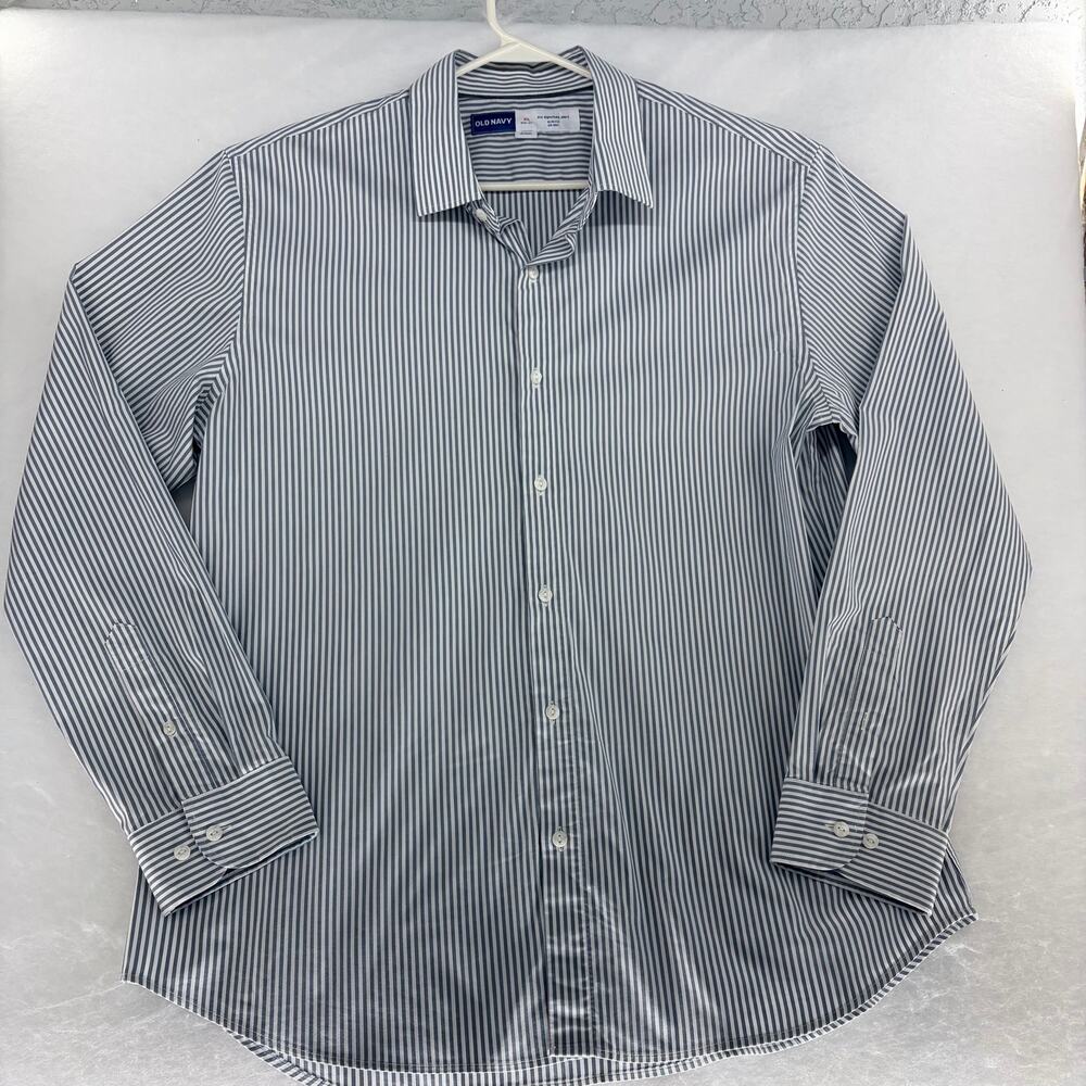 Old Navy Pro Signature Slim Fit Dress Shirt Men's XL Gray Stripe Go-Dry